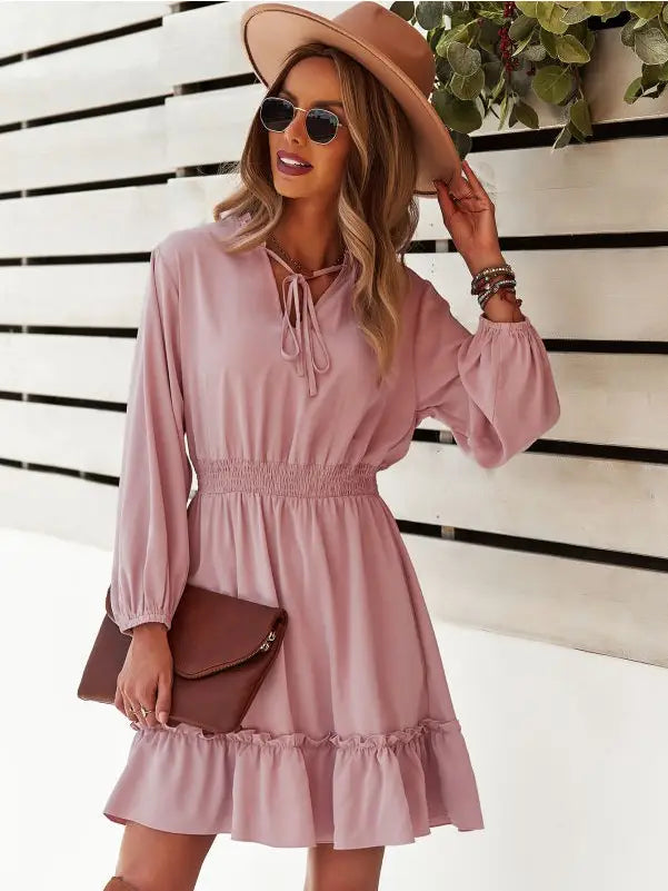Ashley Ruffled Hem Dress Pink