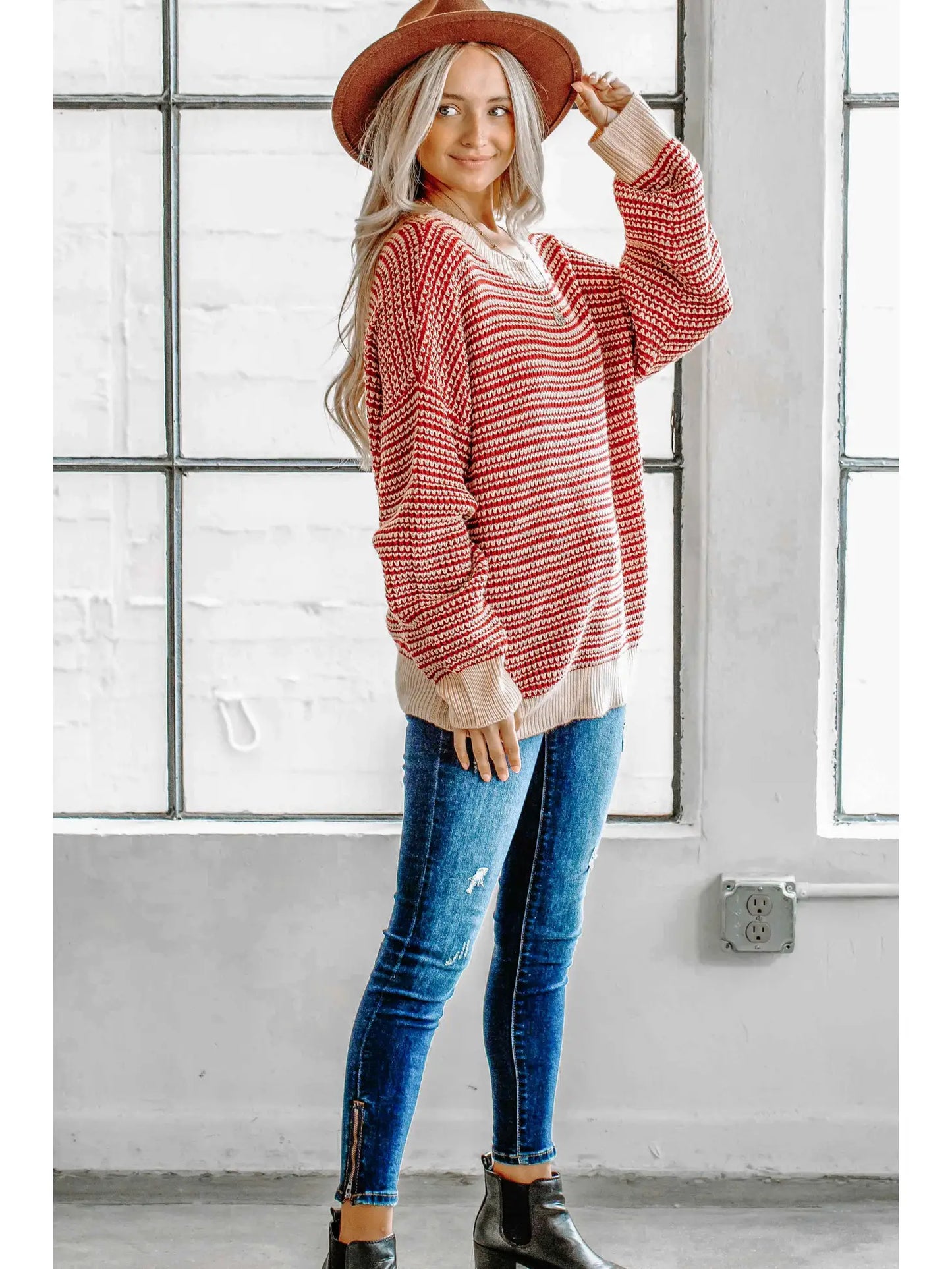 Stripe Pattern Christmas Sweater Top