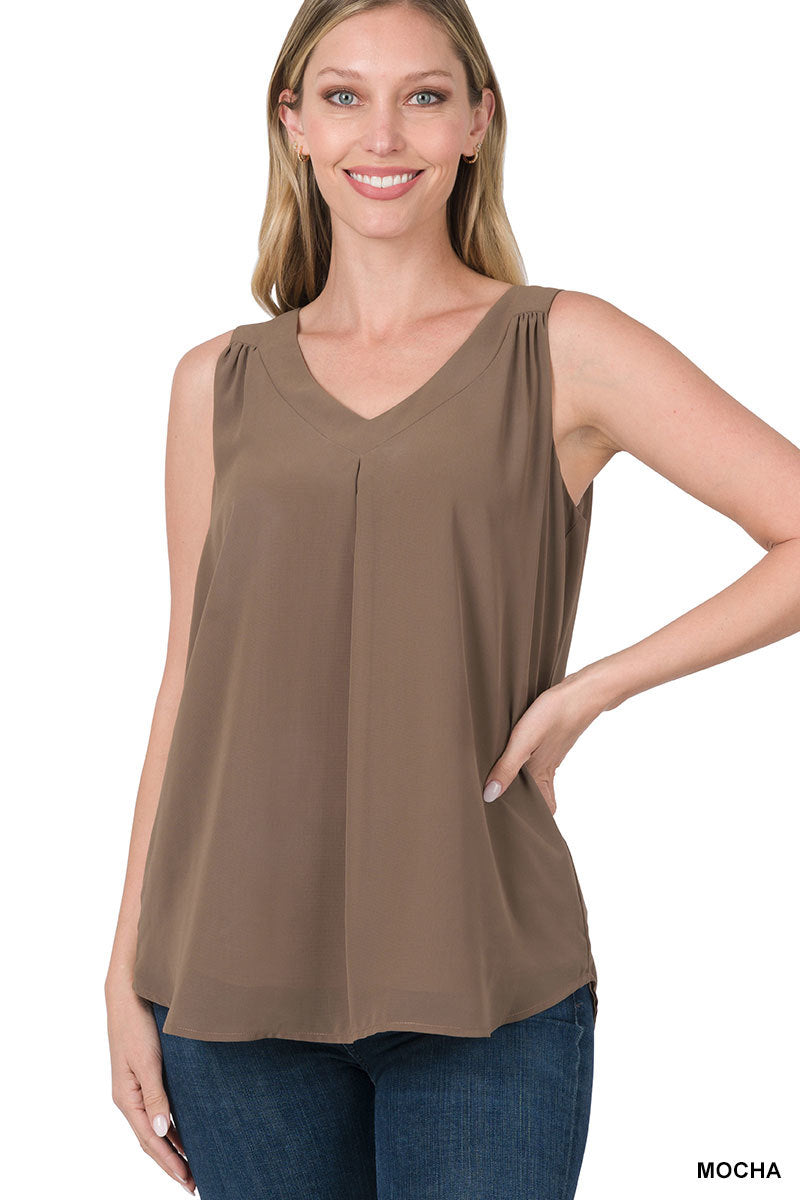 Chiffon Double Layer Sleeveless V-Neck Top