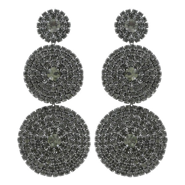 Three Tier Crystal Pave Disc Drop Earrings