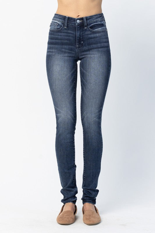Judy Blue Mid-Rise Long Inseam Pin Tack Skinny Jeans