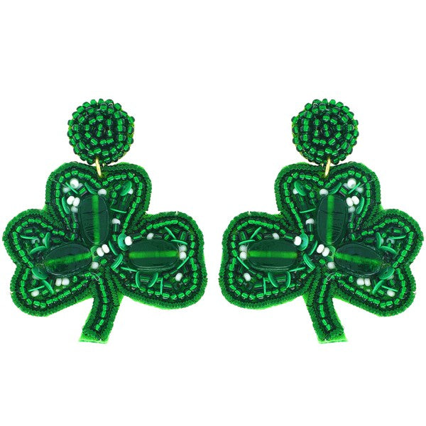 Seed Beaded Clover Earrings