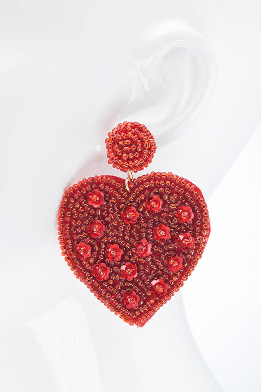 Full Heart Seed Bead Earrings