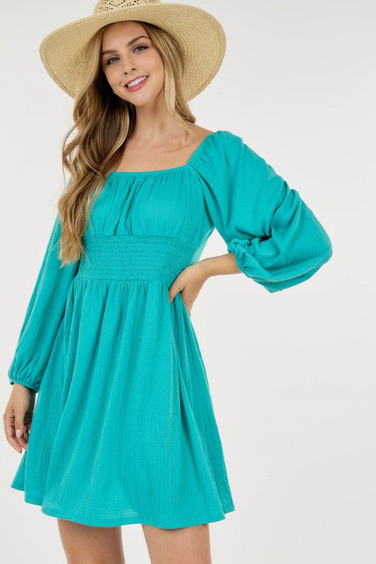 Turquoise Bubble Long Sleeve Dress