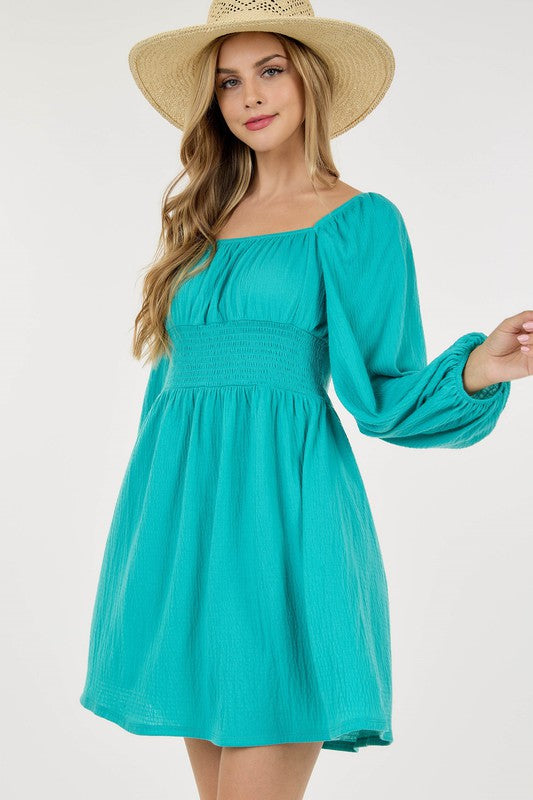 Turquoise Bubble Long Sleeve Dress