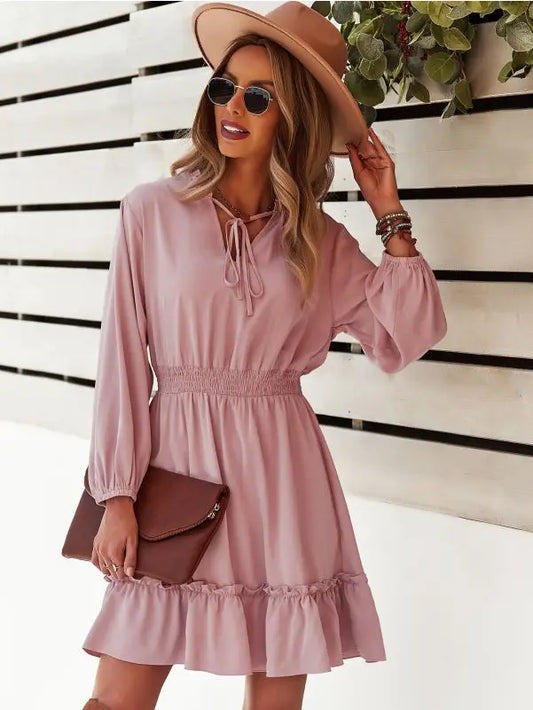 Ashley Ruffled Hem Dress Pink