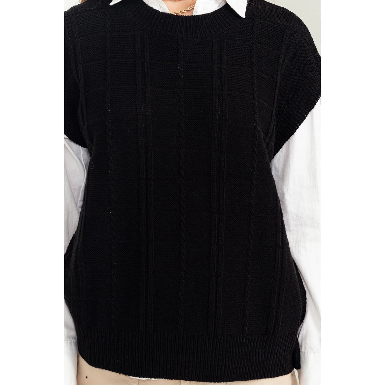 Sleeveless Oversized Cable Knit Sweater Vest