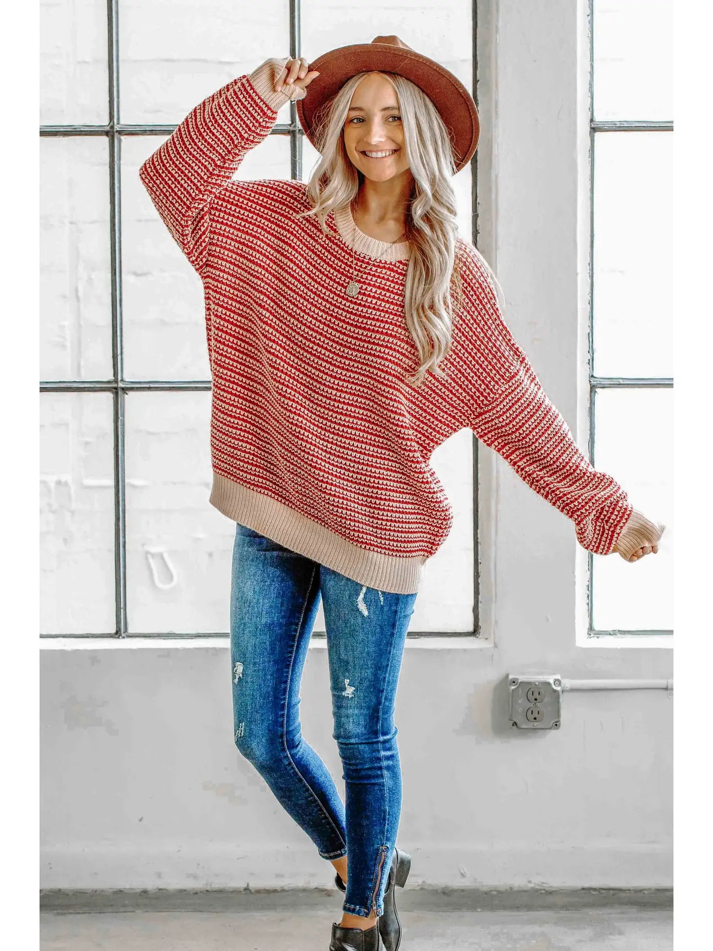 Stripe Pattern Christmas Sweater Top