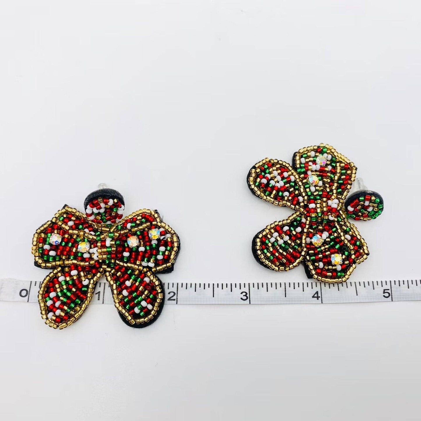 Christmas Glass Beaded Woven Bow Post Earrings