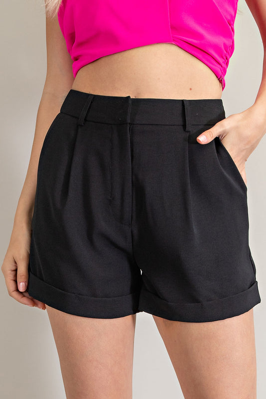 Black Pleated Shorts