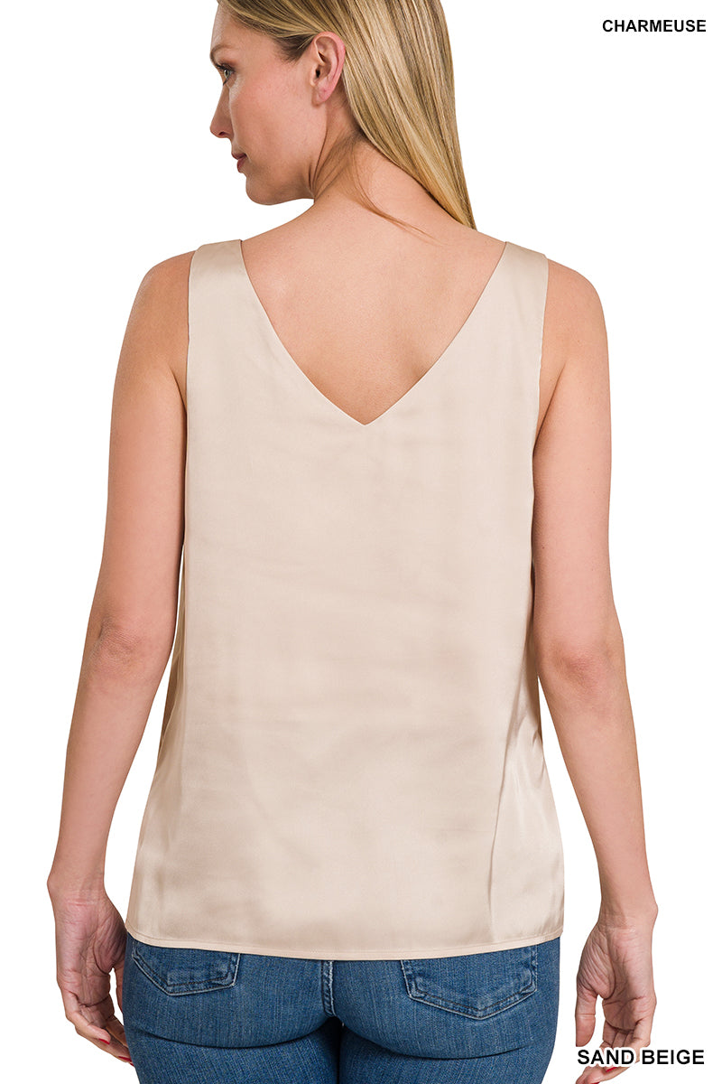 Satin Charmeuse V-Neck Cami Top