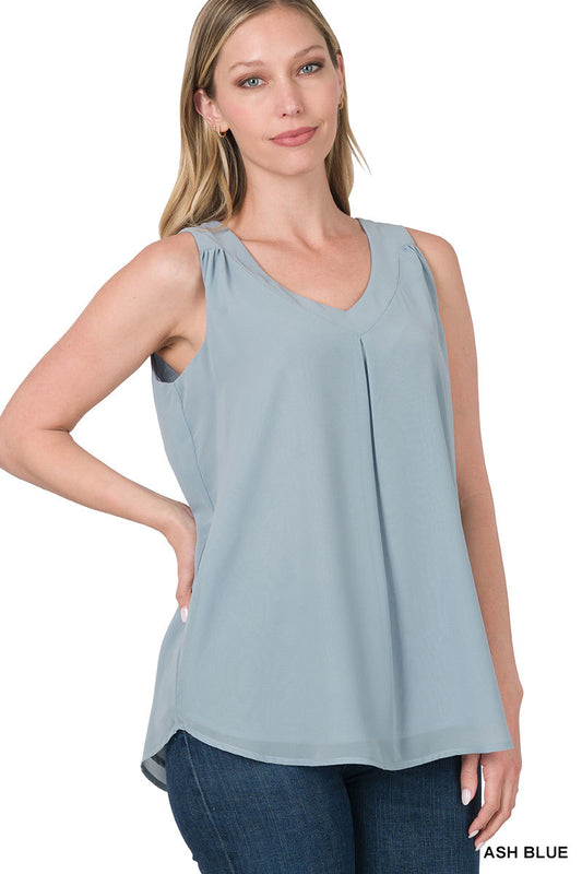 Chiffon Double Layer Sleeveless V-Neck Top