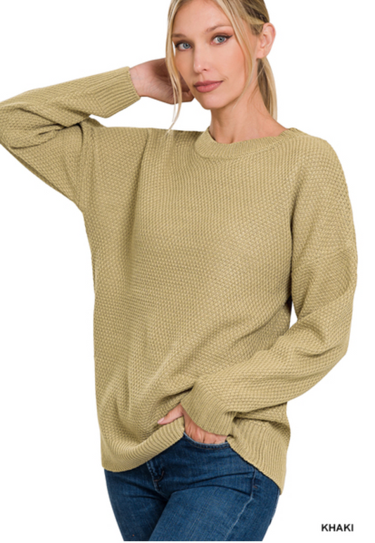 Round Neck Basic Khaki Sweater