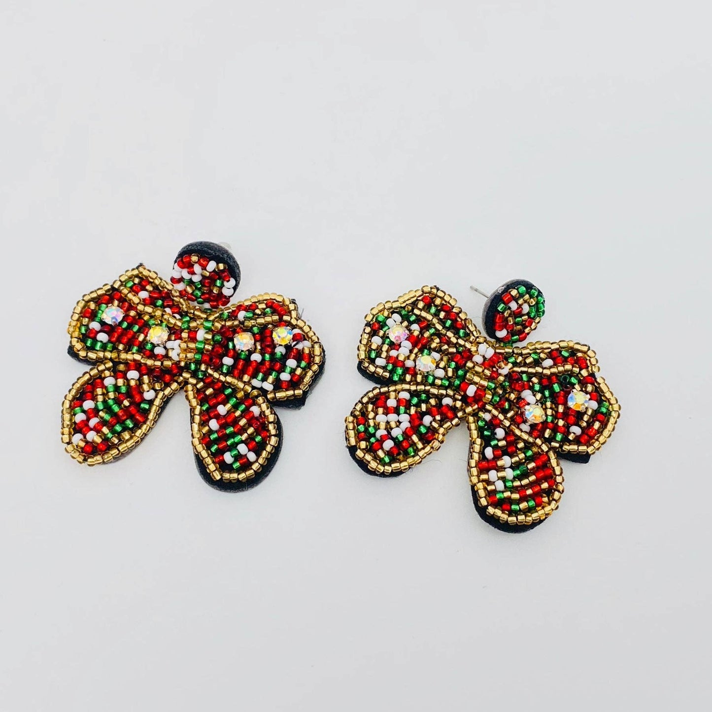 Christmas Glass Beaded Woven Bow Post Earrings