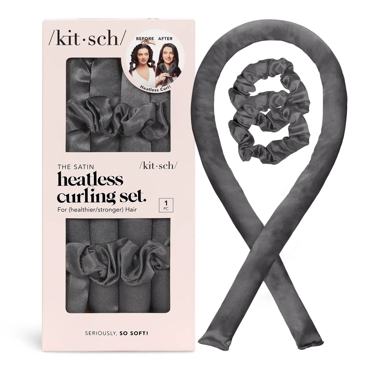 Kitsch Satin Heatless Curling Set - Charcoal