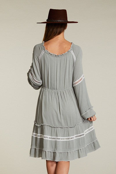 Sage Drawstring Waist Trim Dress