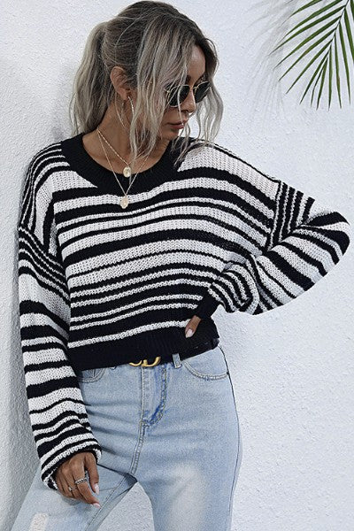 Black Cropped Stripe Sweater