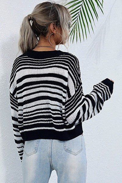 Black Cropped Stripe Sweater