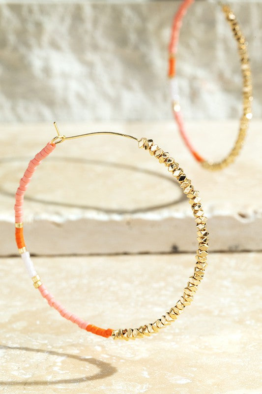 Pink Hoop Seed Bead Earrings