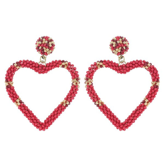 Seed Beaded Heart Drop Earrings