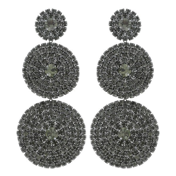 Three Tier Crystal Pave Disc Drop Earrings