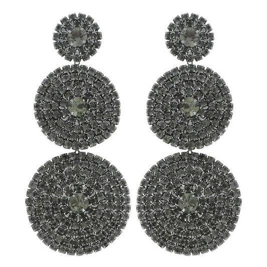 Three Tier Crystal Pave Disc Drop Earrings