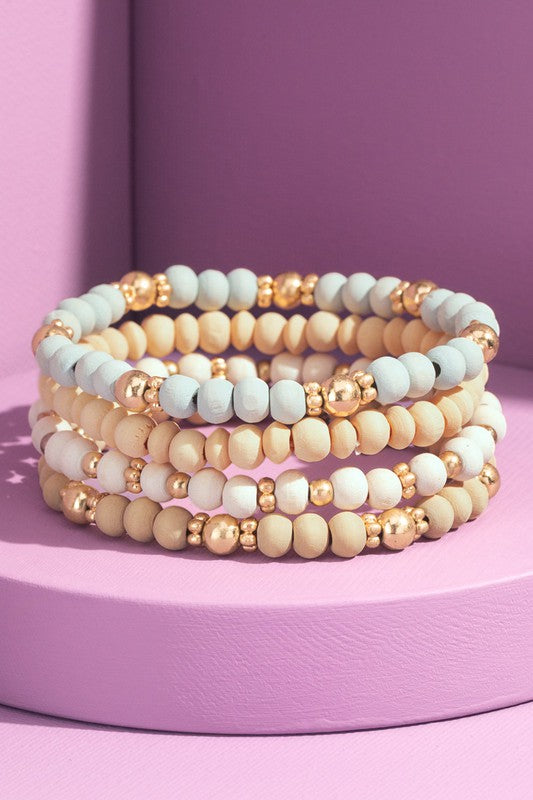 Mint Wood Bead Stackable Bracelet