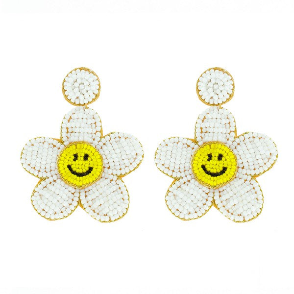 Smiley Face Seed Beaded Earrings