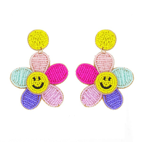 Smiley Face Seed Beaded Earrings