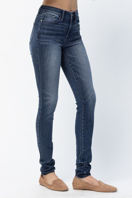 Judy Blue Mid-Rise Long Inseam Pin Tack Skinny Jeans