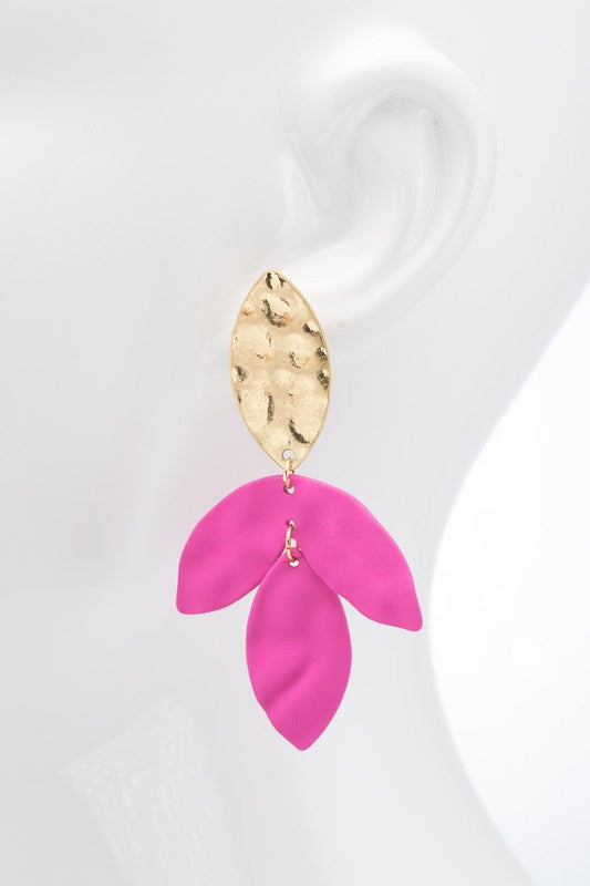 Pink Vibrant Leaf Earrings