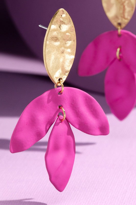 Pink Vibrant Leaf Earrings