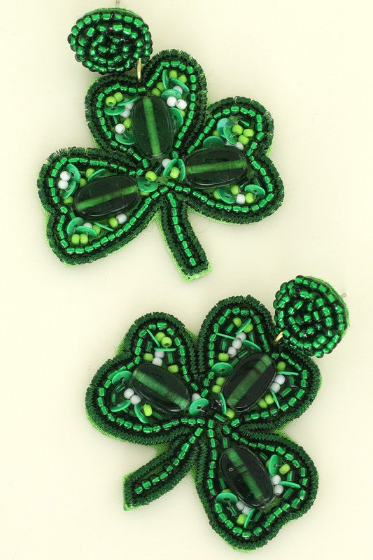 Seed Beaded Clover Earrings