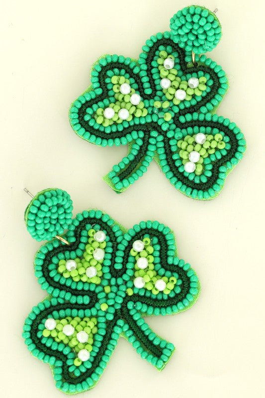 Seed Beaded Clover Earrings