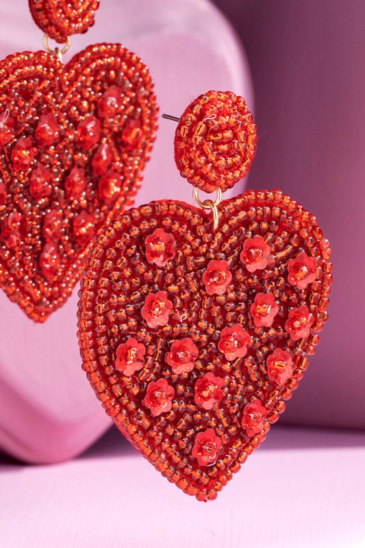 Full Heart Seed Bead Earrings