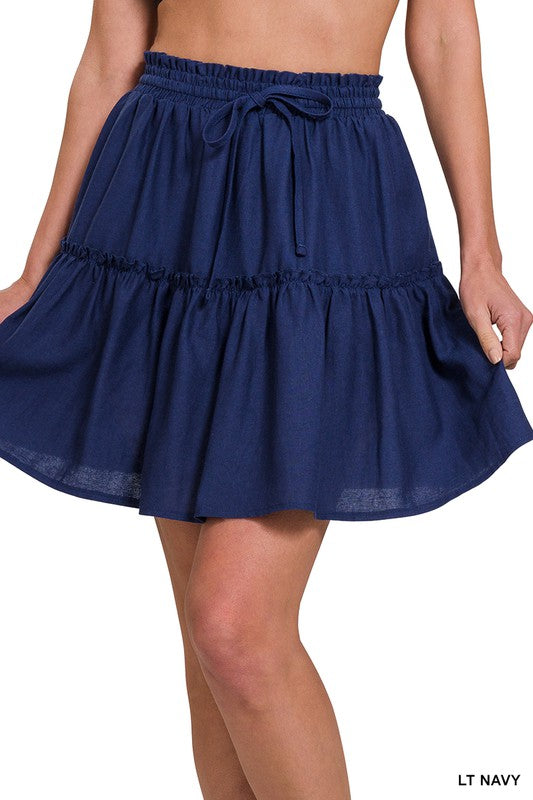 Linen Drawstring Ruffle Skirt - Multiple Colors