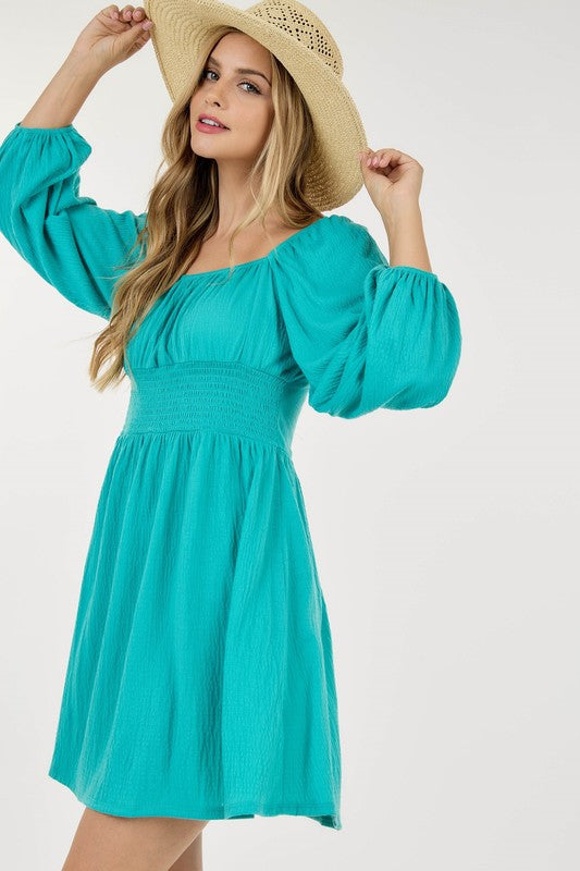 Turquoise Bubble Long Sleeve Dress