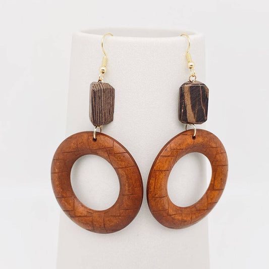 Wooden Round Charm Dangle Earrings