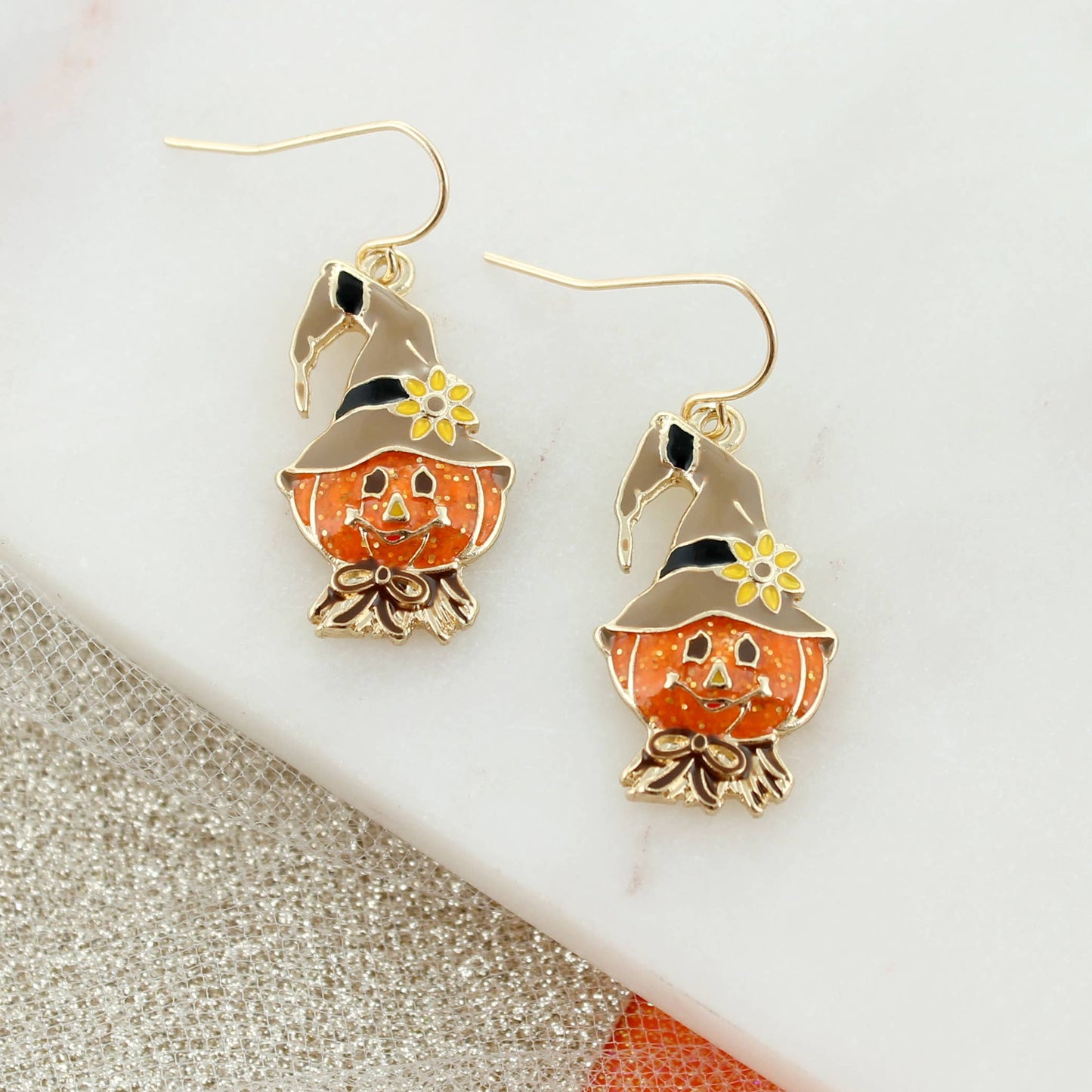 Pumpkin Scarecrow Head Earrings