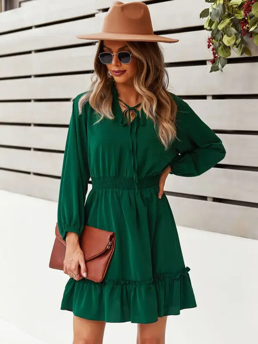 Ashley Ruffled Hem Dress Green