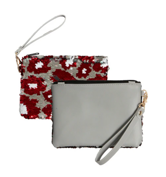 Sequined Wristlet - Crimson & Gray